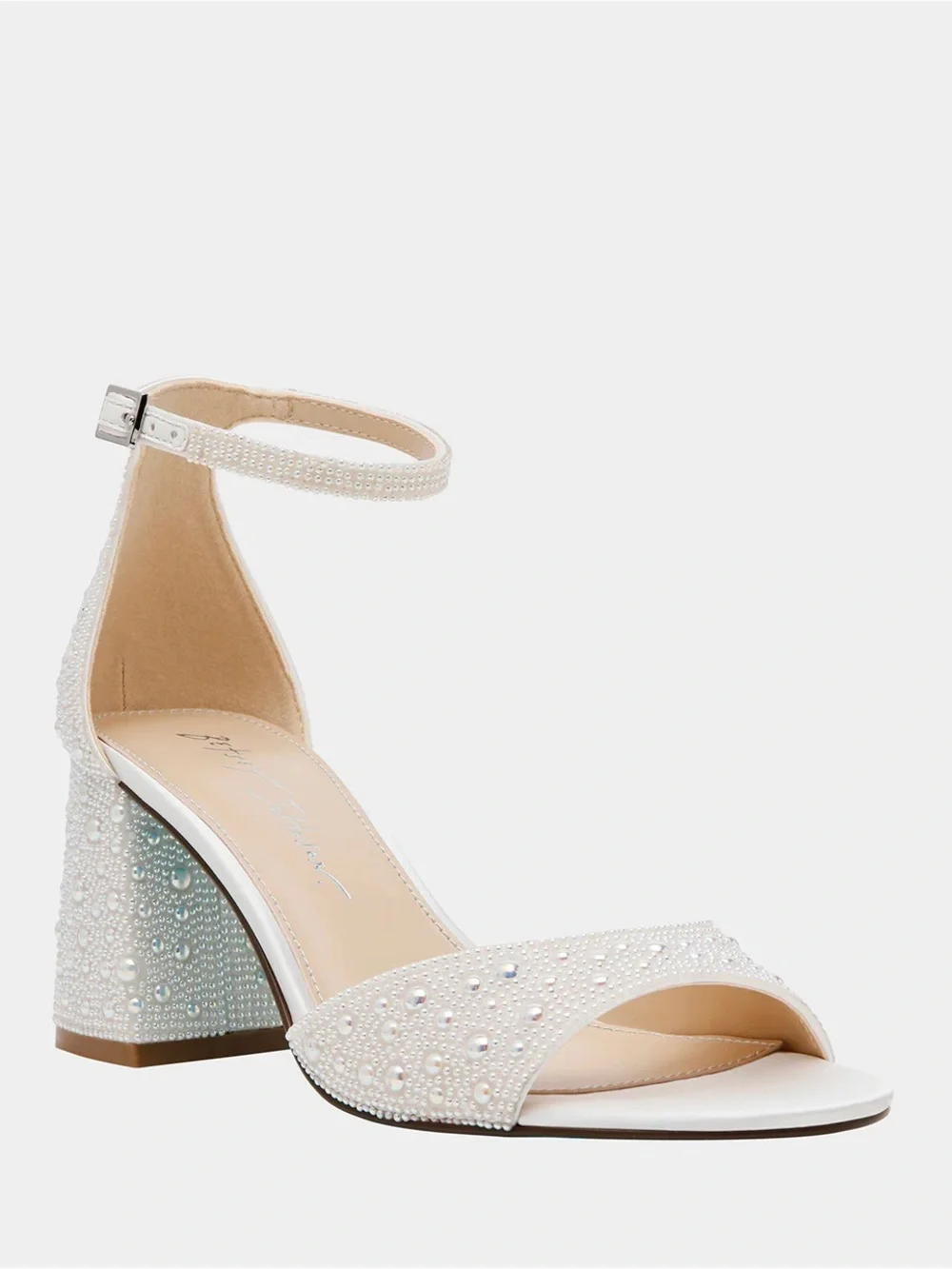 Betsey Johnson Kami Pearl & Crystal Block Heel Sandals